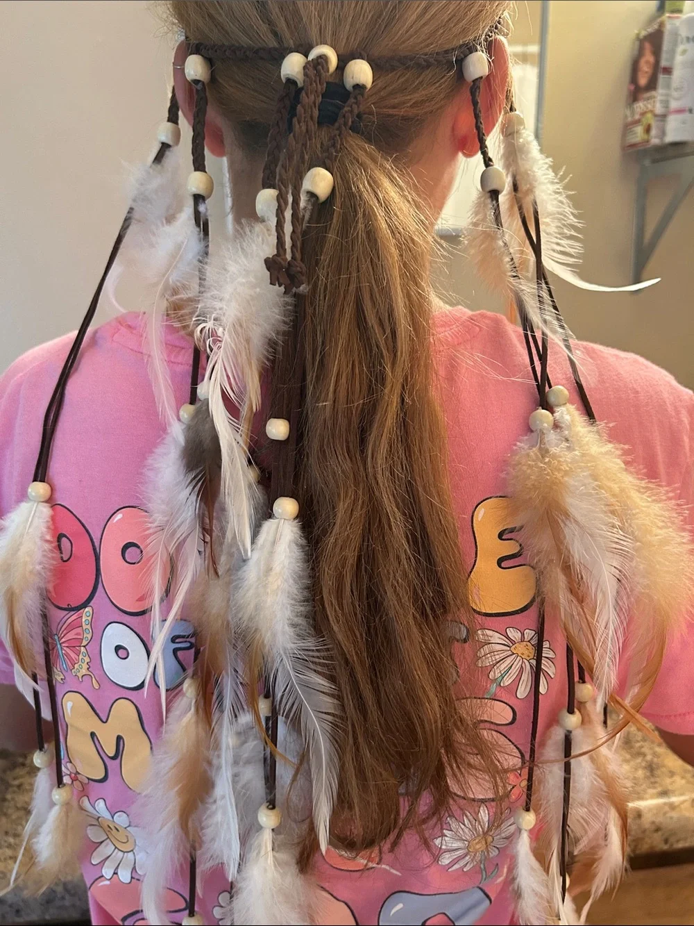 Boho Feather Hair Wraps for Kids - Brown & Cream